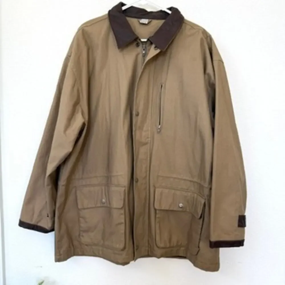 Marlboro Style Canvas Barn Coat Leather Collar XL Tan Cotton Outdoor Western